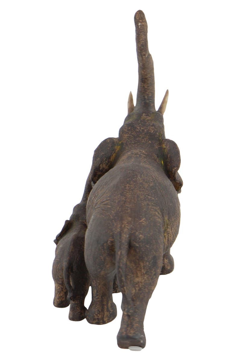 WILLOW ROW Brown Polystone Eclectic Elephant Sculpture, Alternate, color, Brown