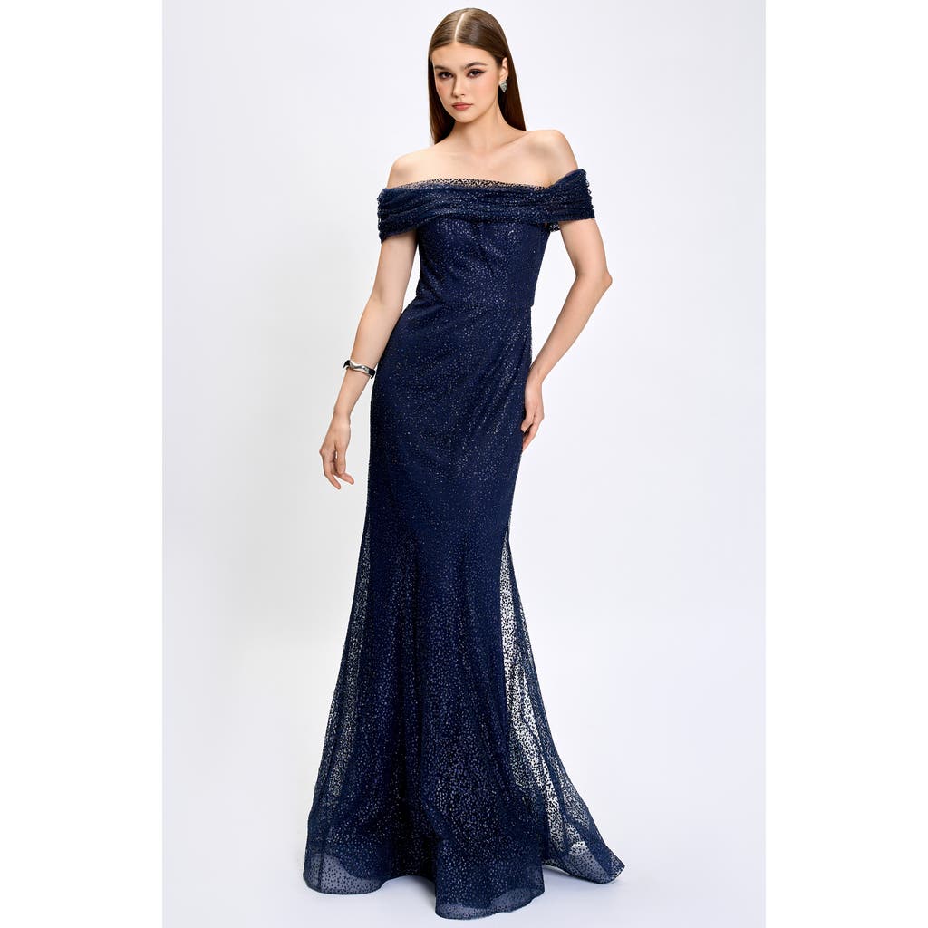 Bariano Alianna Off Shoulder Glitter Gown in Navy  product
