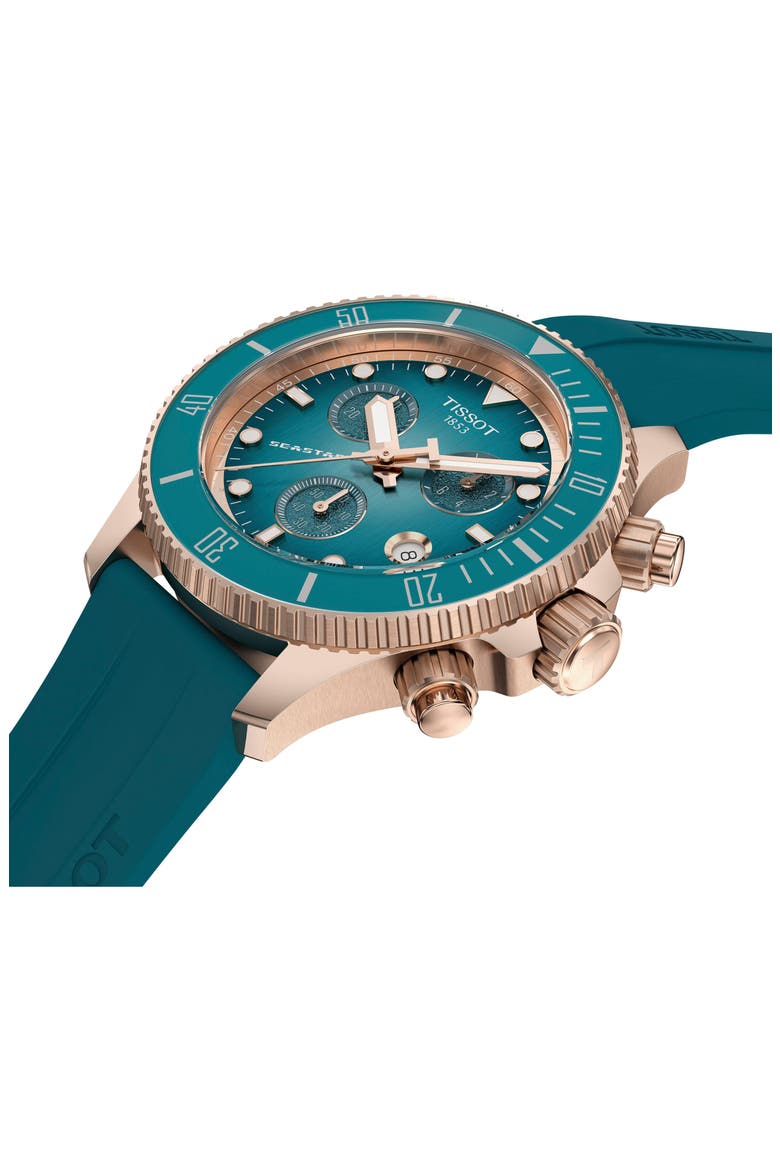 Seastar 1000 Chronograph Silicone Strap Watch, 38mm, Alternate, color, TURQUOISE