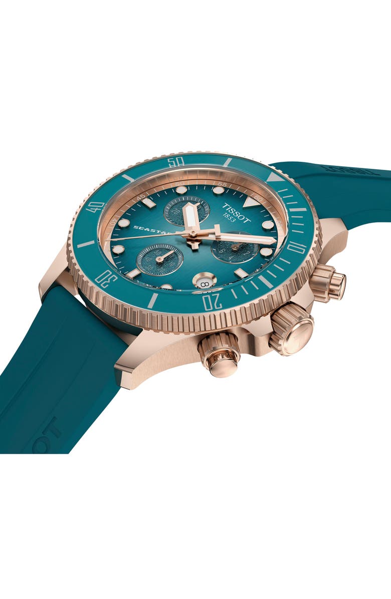Tissot Seastar 1000 Chronograph Silicone Strap Watch, 38mm, Alternate, color, Turquoise