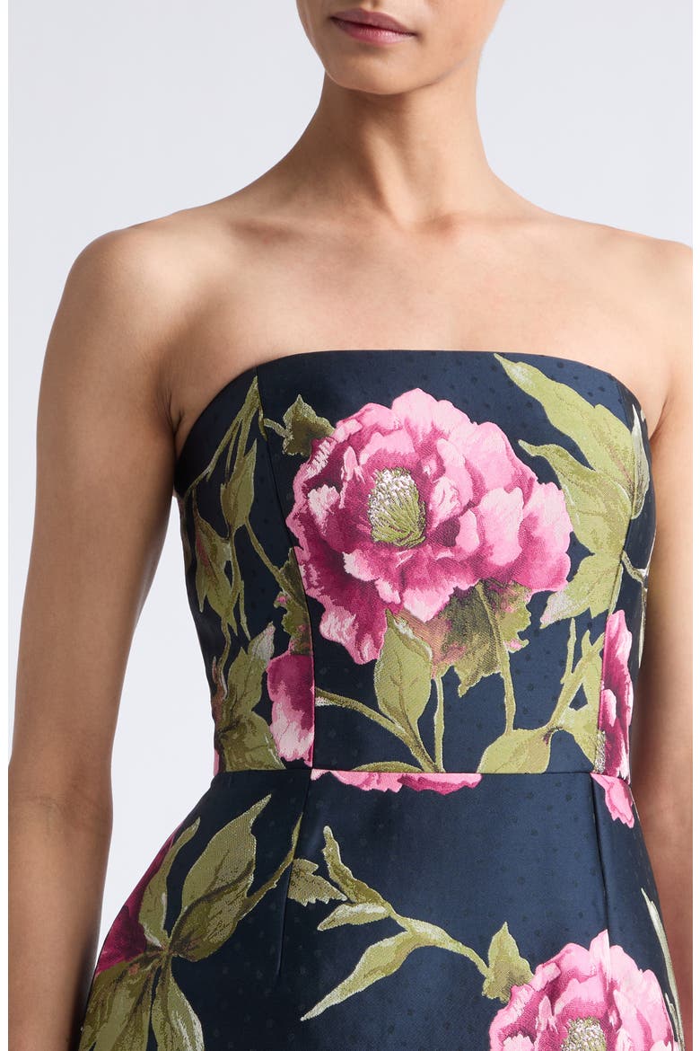 Peony Jacquard Strapless Gown, Alternate, color, MIDNIGHT MULTI