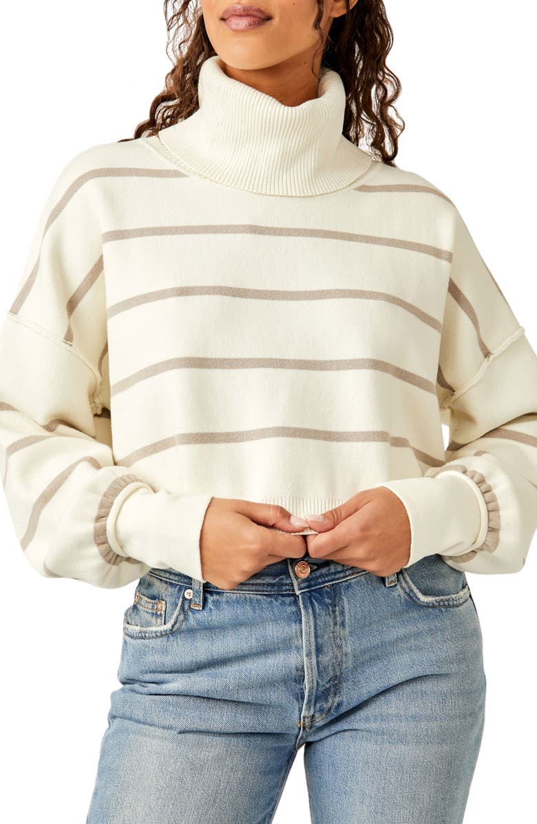 Free People Paulie Stripe Turtleneck Sweater, Main, color, Moonbeam Combo