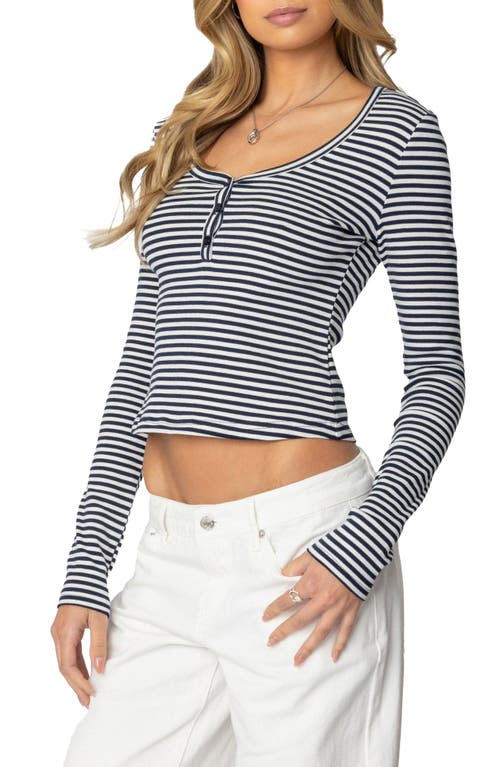 Edikted Jocelyn Stripe Stretch Cotton Crop Top In Navy