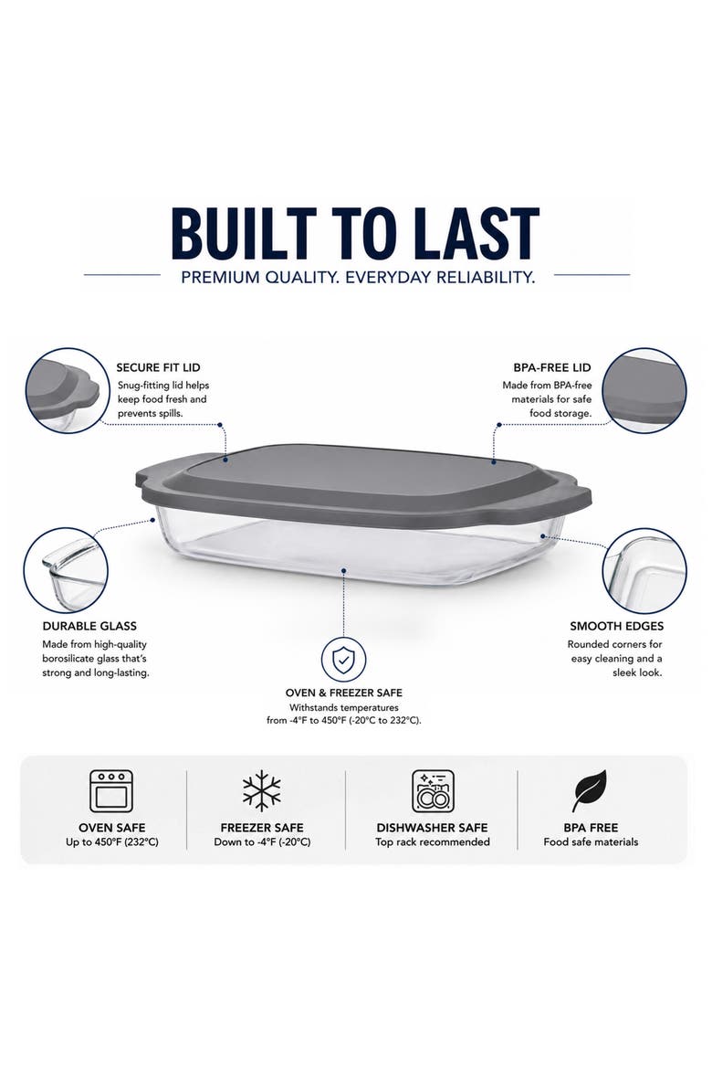 Rectangular Glass Baking Dish with Lid, Alternate, color, NO COLOR