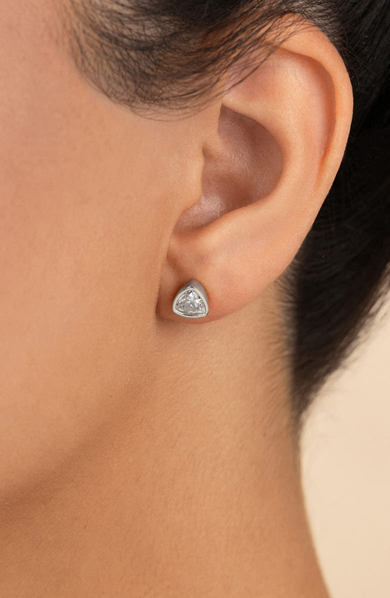 Sterling Forever Trillion Cut Cubic Zirconia Stud Earrings, Alternate, color, Silver