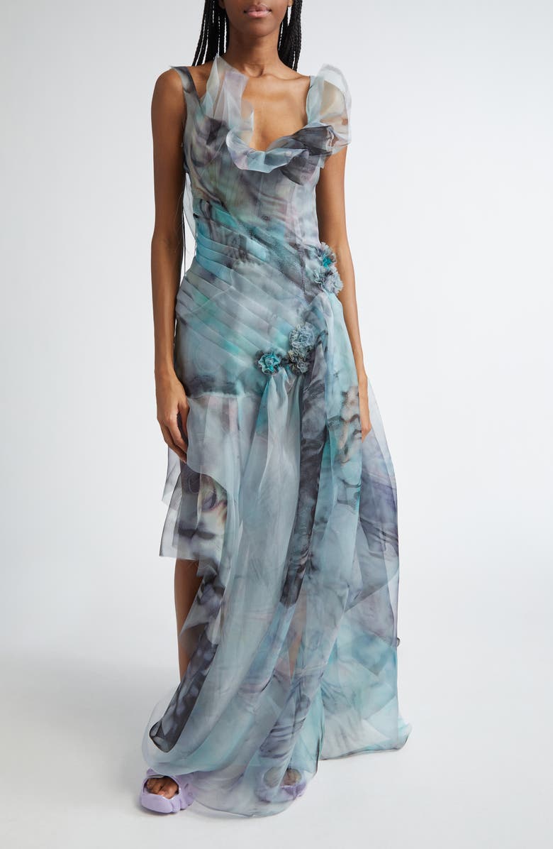 Collina Strada 8 Meadowsweet Asymmetric Cascade Detail Cotton Organdy Gown, Main, color, 