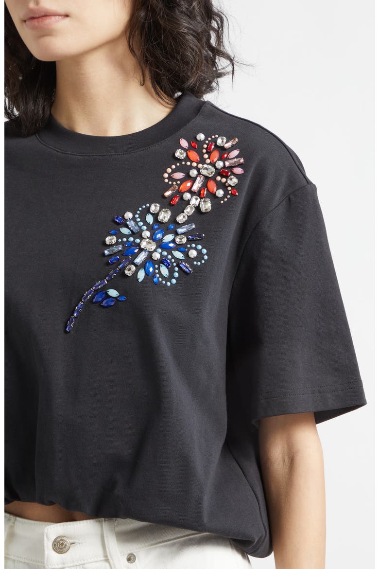 Davini Twilight Crystal & Bead Embellished Bubble Hem T-Shirt, Alternate, color, BLACK