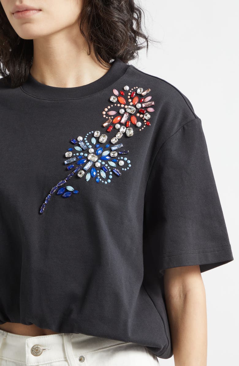 Cinq à Sept Davini Twilight Crystal & Bead Embellished Bubble Hem T-Shirt, Alternate, color, Black