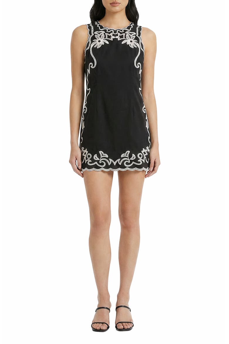 Embroidered Sleeveless Cotton Minidress, Main, color, BLACK