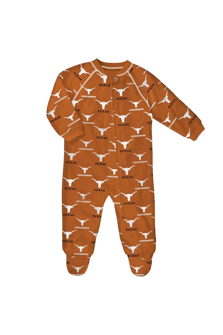 Newborn and Infant Outerstuff Texas Orange Texas Longhorns All-Over Print Raglan Full-Zip Coverall, Main, color, Brown