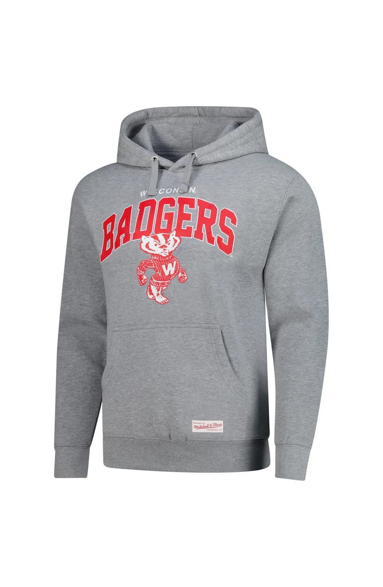 Mitchell & Ness Men's Mitchell & Ness Heather Gray Wisconsin Badgers Classic Arch Pullover Hoodie, Alternate, color, Heather Gray
