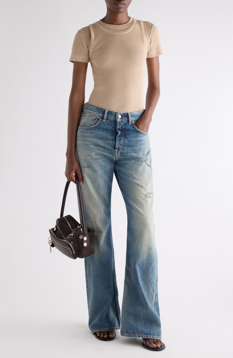 Acne Studios Prelayered Wool Blend Rib Pointelle Knit Sweater, Alternate, color, Beige