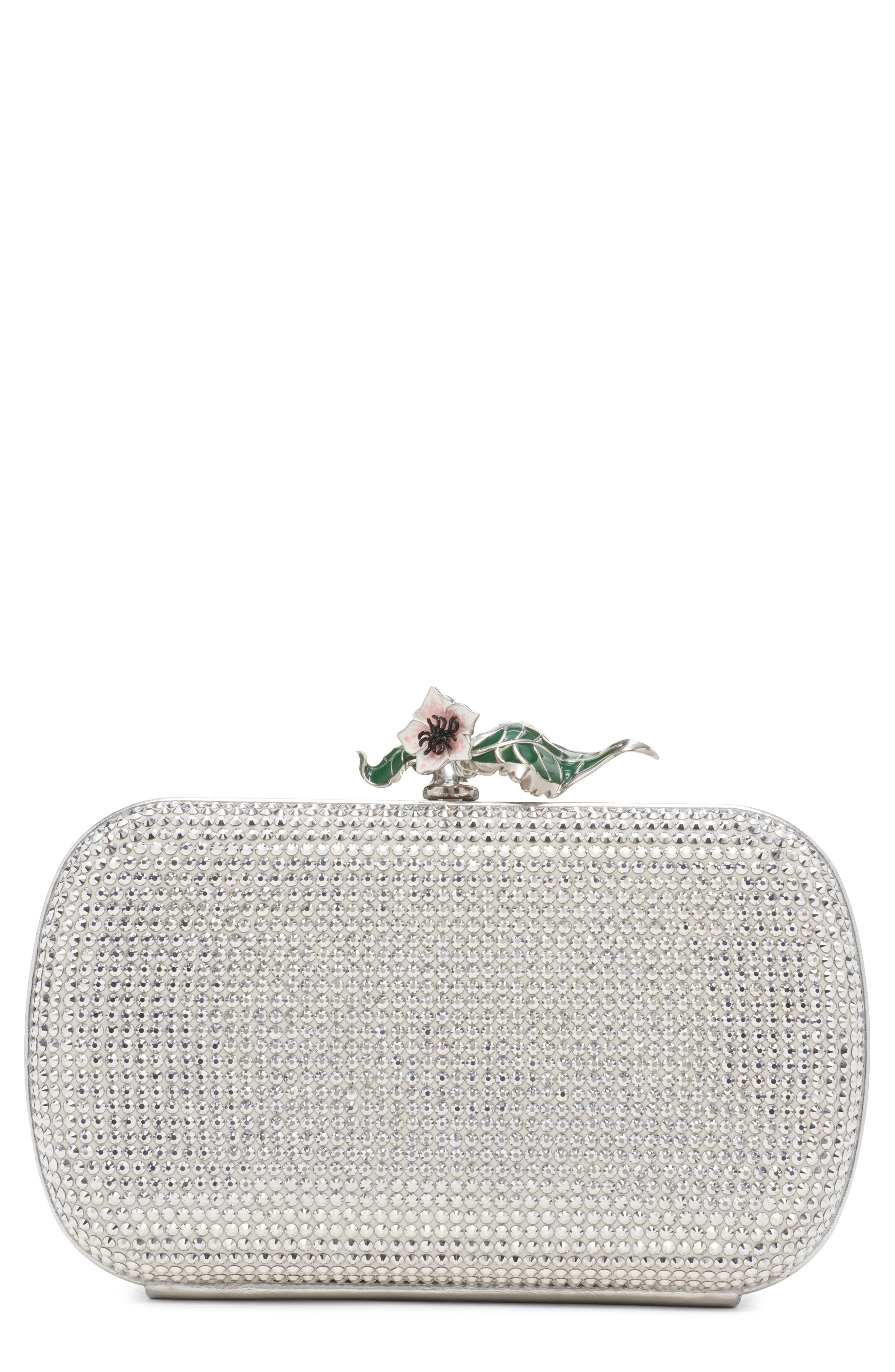 Bottega Veneta Knot Crystal Flower Clutch, Main, color, White/ Silver