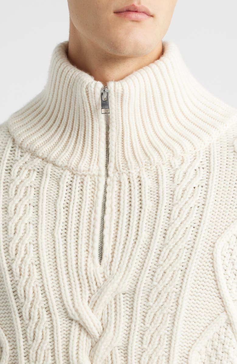 FRAME Oversize Chunky Cabled Wool & Cashmere Half Zip Sweater, Alternate, color, Cream