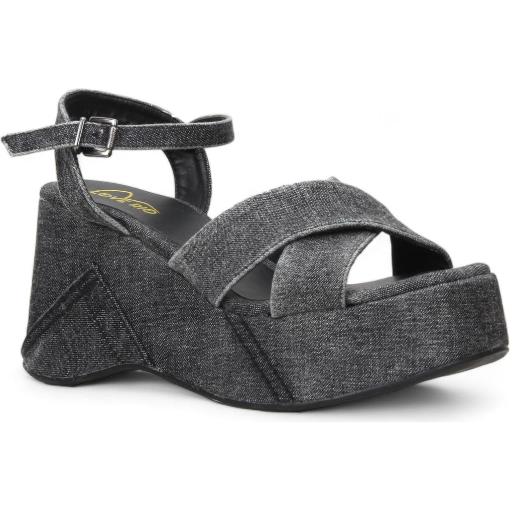 Shop Love Rio Jenna Denim Platform Wedge Sandal In Denim Black