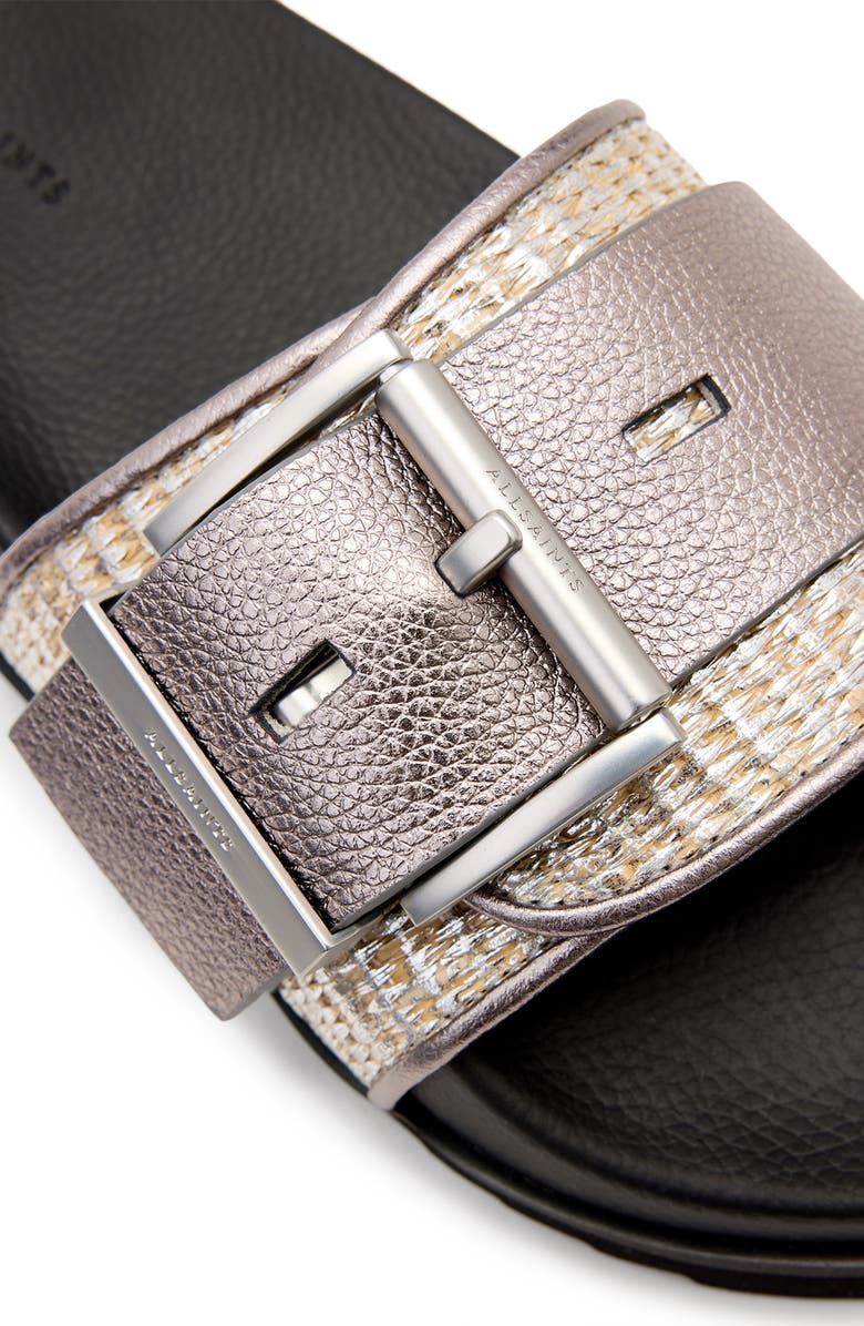 AllSaints Ellie Raffia Stud Slide Sandal, Alternate, color, Silver