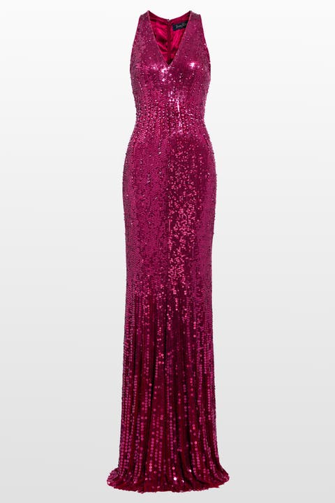 Black Flower Sequined V-Neck Maxi Dress