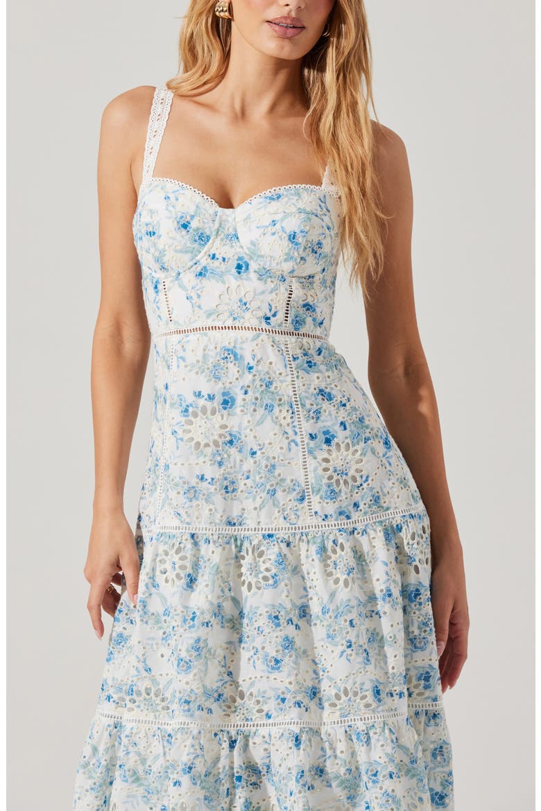 Pellagia Eyelet Embroidery A-Line Dress, Alternate, color, WHITE BLUE FLORAL