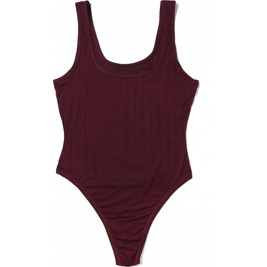 Shop Hanky Panky Mellowluxe™ Square Neck Thong Bodysuit In Dried Cherry