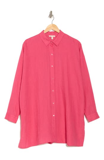 Eileen Fisher Classic Long Organic Linen Button-up Shirt