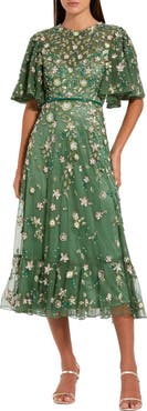 Mac Duggal Floral Embellished Flutter Sleeve Dress