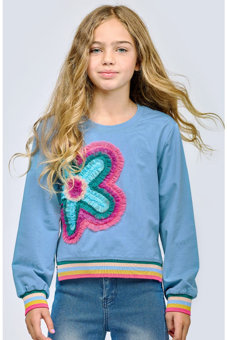 Kids' Flower Applique Sweatshirt, Alternate, color, TEAL MULTI