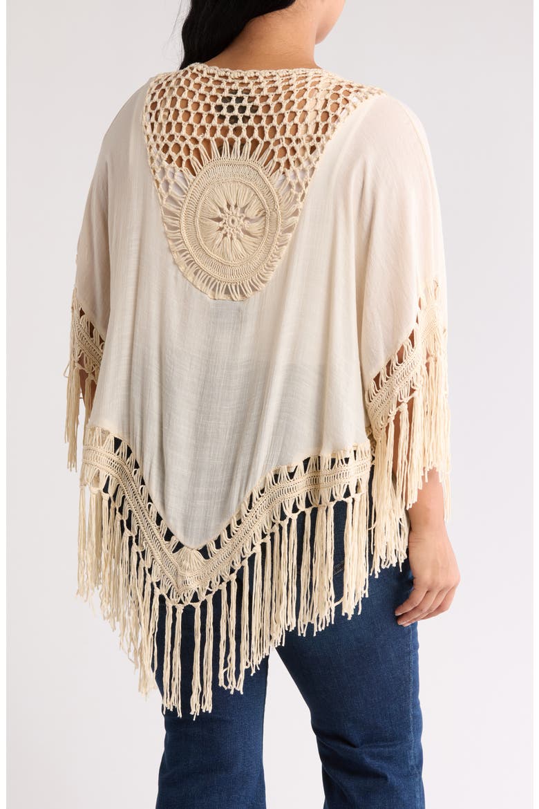 Open Knit Fringe Trim Ruana, Alternate, color, NATURAL