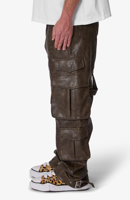 Mnml G33 Faux Leather Cargo Pants In Brown