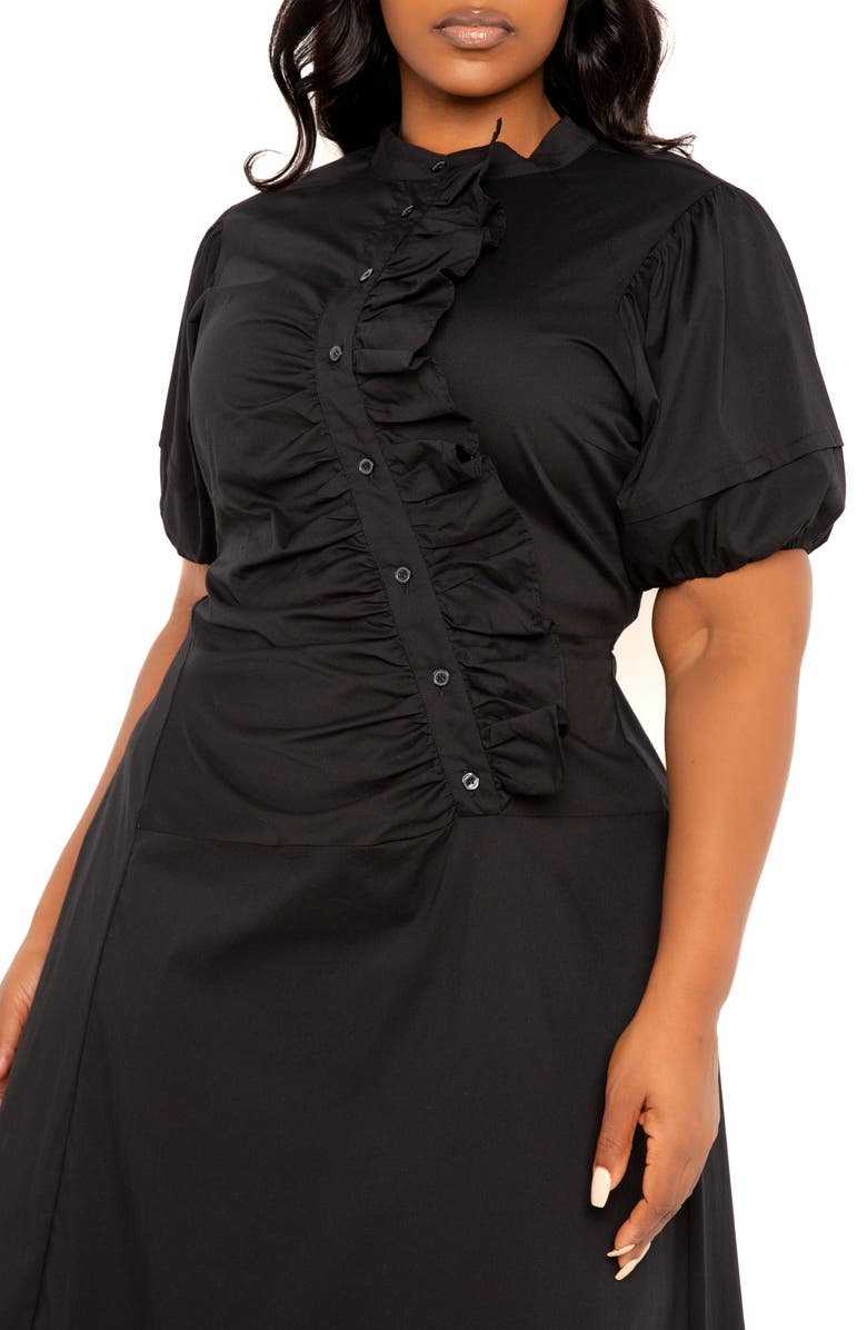 BUXOM COUTURE Asymmetric Ruffle Dress, Alternate, color, Black