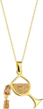 Spero London White Wine Glass Sterling Silver Necklace