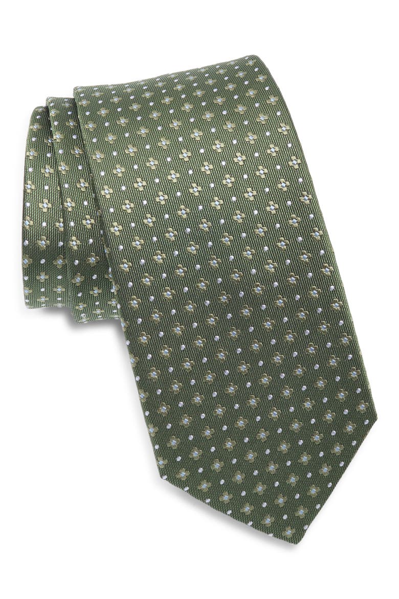 Floral Neat Silk Tie, Main, color, GREEN