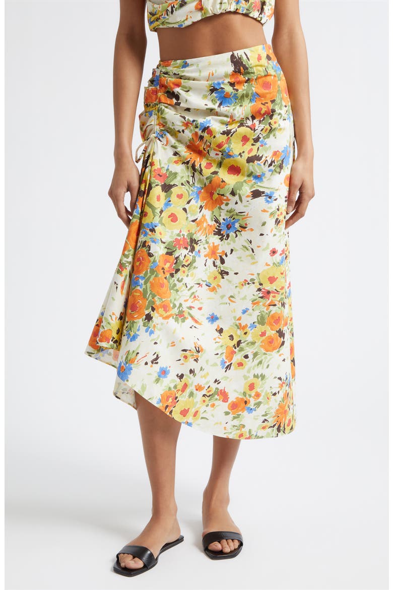 Naomi Floral Print Ruched Skirt, Alternate, color, BUTTER/ POPPY MULTI