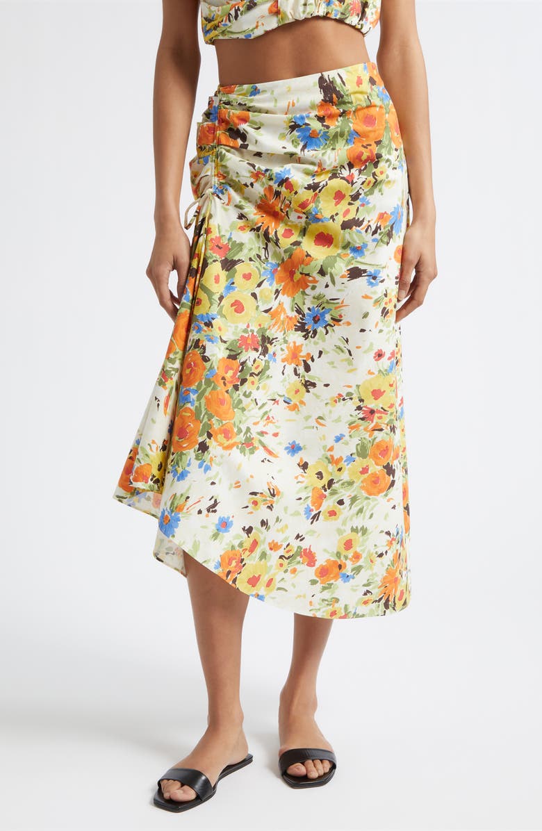 A.L.C. Naomi Floral Print Ruched Skirt, Alternate, color, Butter/ Poppy Multi