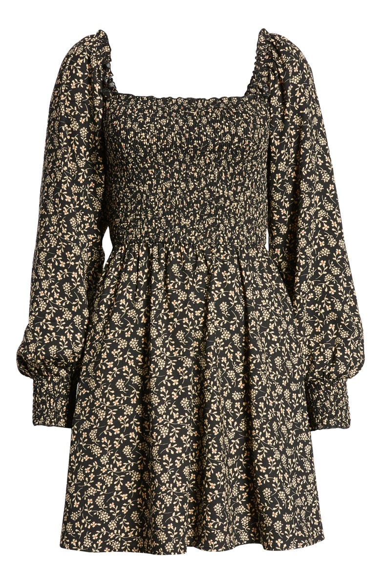 Band of Gypsies Smocked Bodice Long Sleeve Minidress, Alternate, color, 