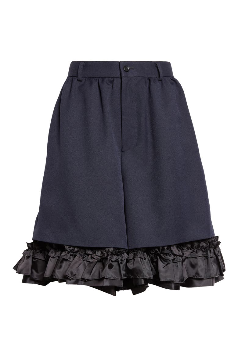 Ruffle Hem Gabardine Shorts, Main, color, NAVY X BLACK