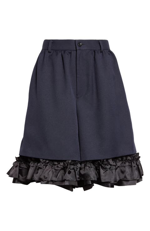 Ruffle Hem Gabardine Shorts