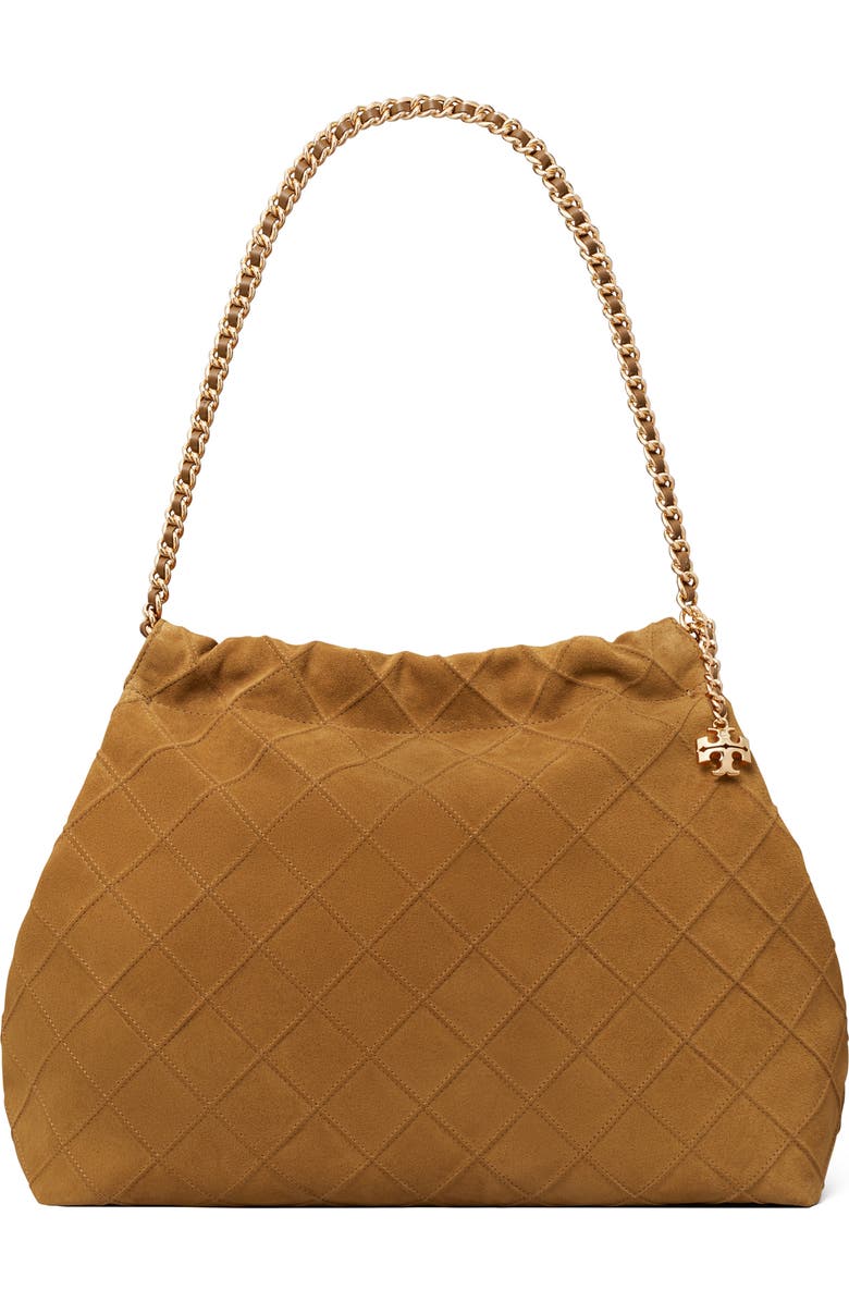 Tory Burch Fleming Soft Quilted Suede Hobo Bag, Main, color, Chicory Brown