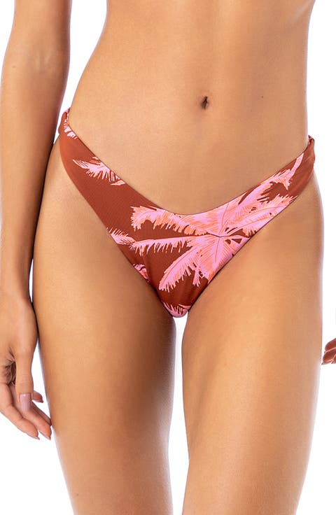 Darkred Palms Splendour High Cut Reversible Bikini Bottoms