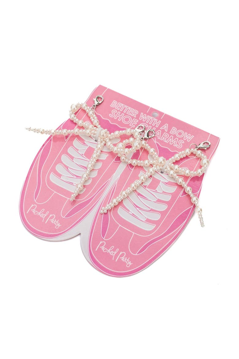 Better with a Bow White Pearl Shoe Charms - Faux Pearl-Studded Bow Shoe Charms with Lobster Clips for Sneakers, 2.75x3.3 Inch, Alternate, color, Multicolor