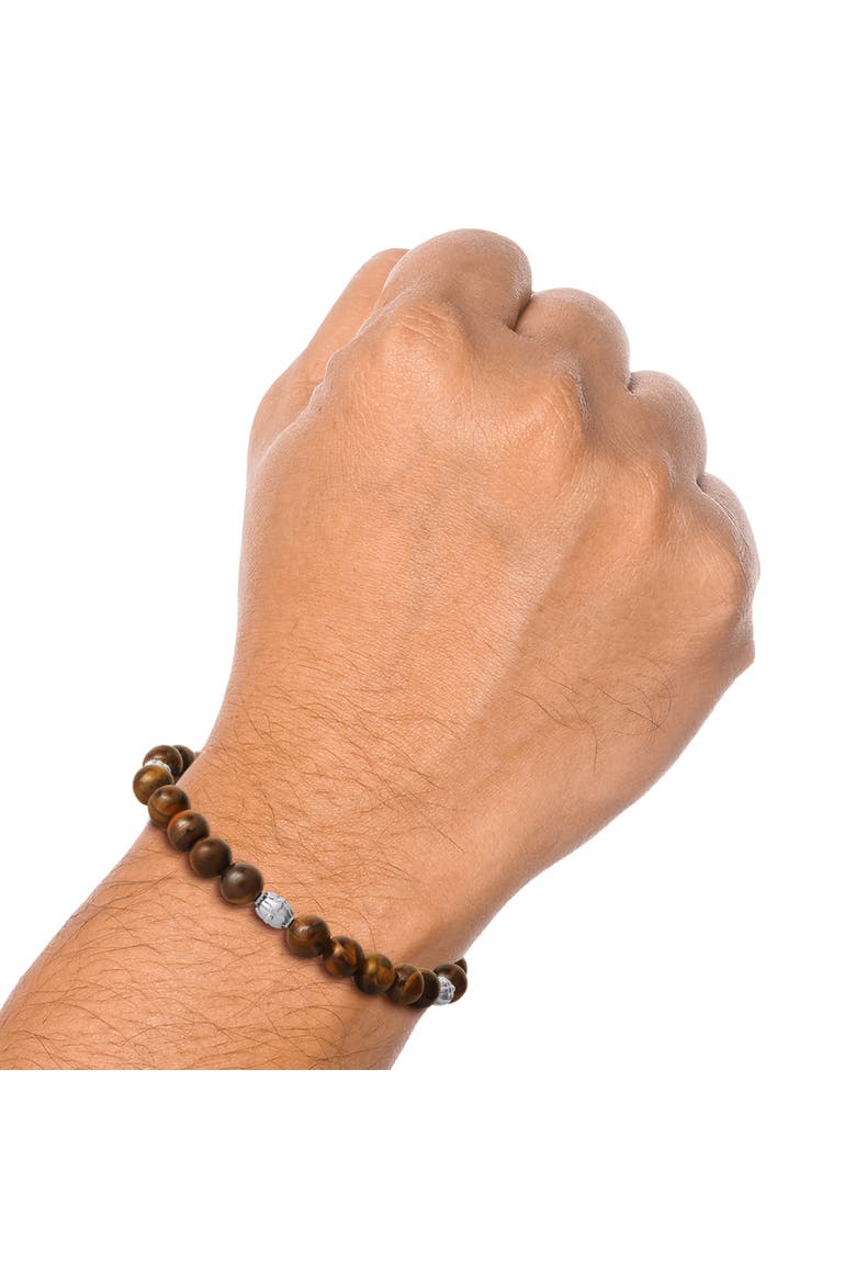 Tigers Eye Beaded Elastic Bracelet, Alternate, color, brown