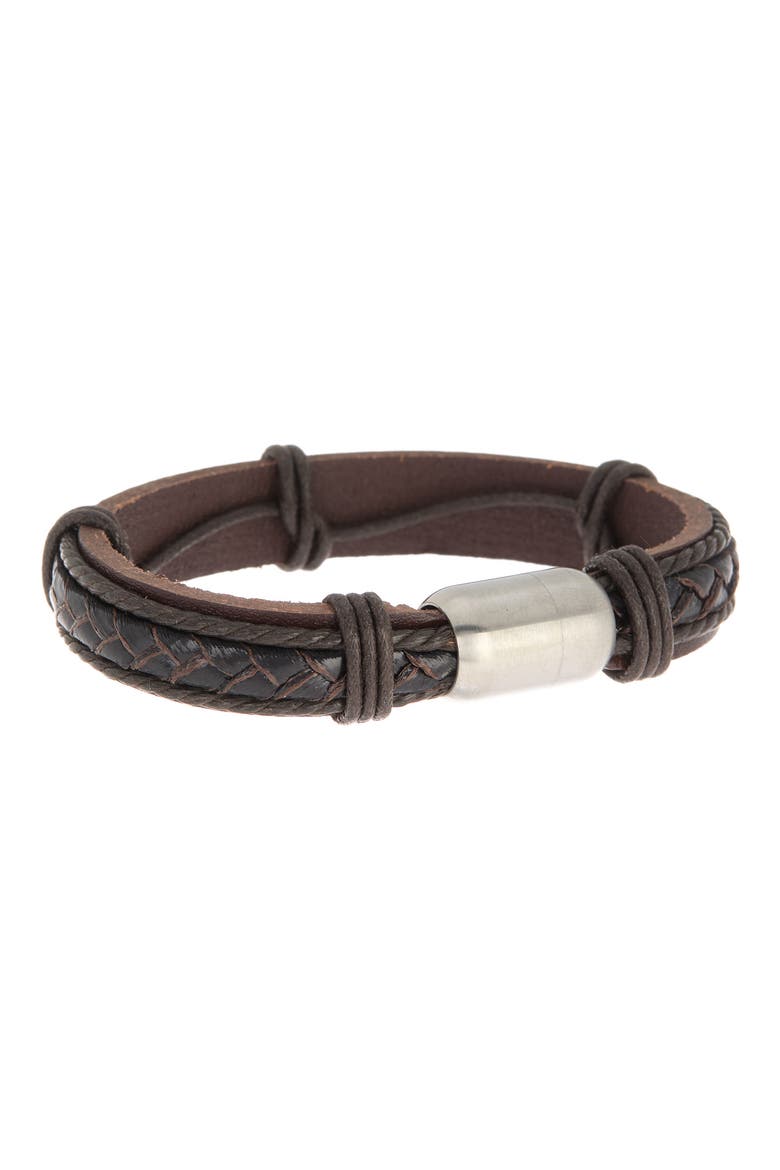 Braided Leather Strap Bracelet, Alternate, color, BROWN
