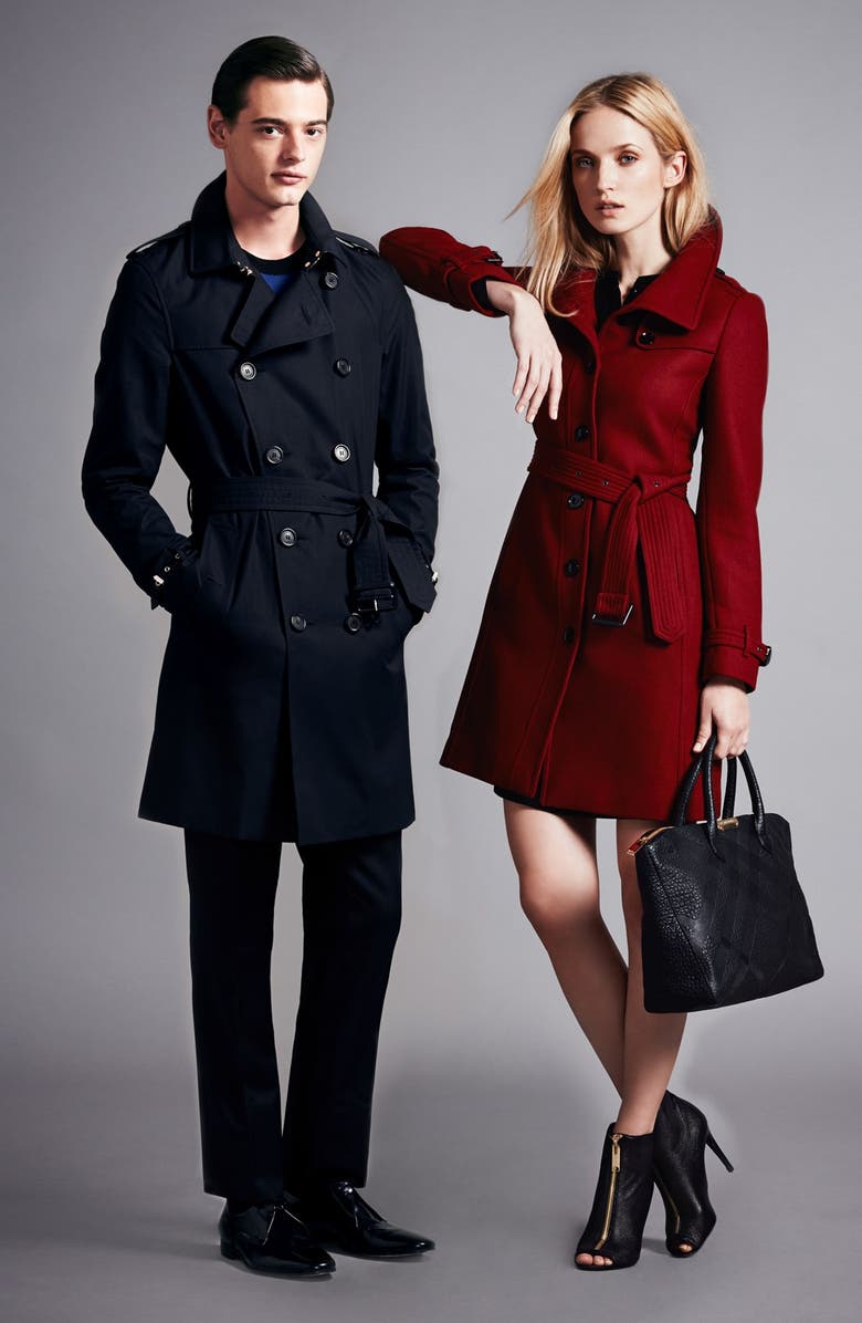 Burberry London 'Kensington' Leather Trim Double Breasted Trench Coat, Alternate, color,