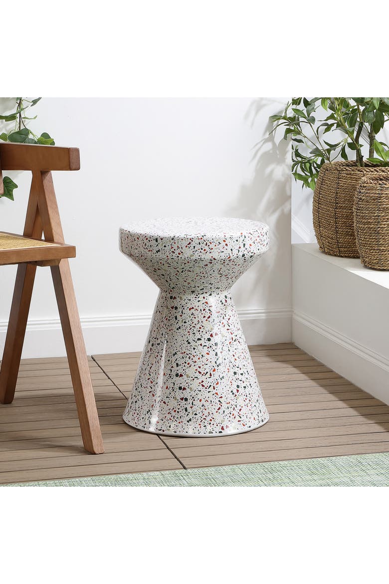Xenia Modern Terrazzo Ceramic Outdoor Garden Stool, Hourglass Accent Side Table & Plant Stand for Patio or Living Room, Alternate, color, Multi