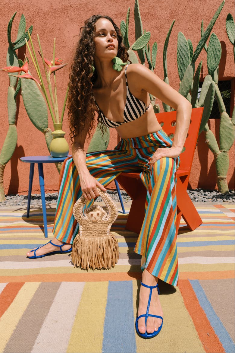 Nella Crepe Wide Leg Pant, Alternate, color, Vibrant Multi Stripe