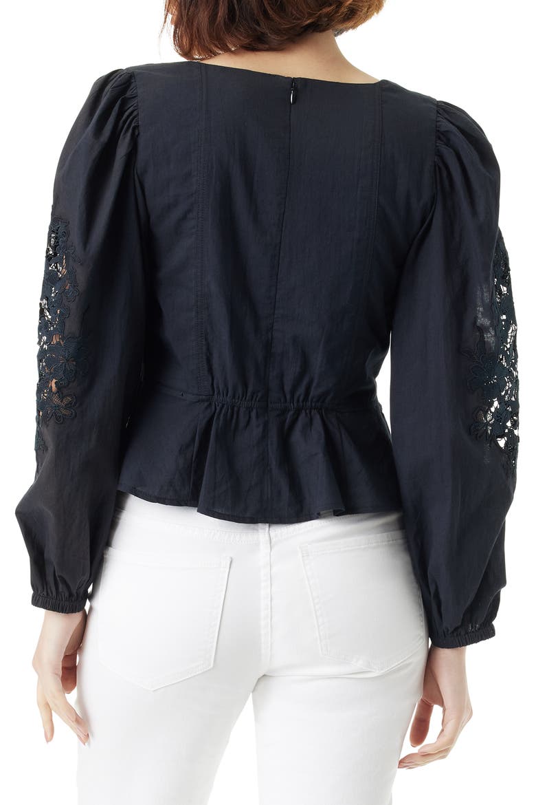 Lainey Lace Accent Cotton Peplum Top, Alternate, color, BLACK