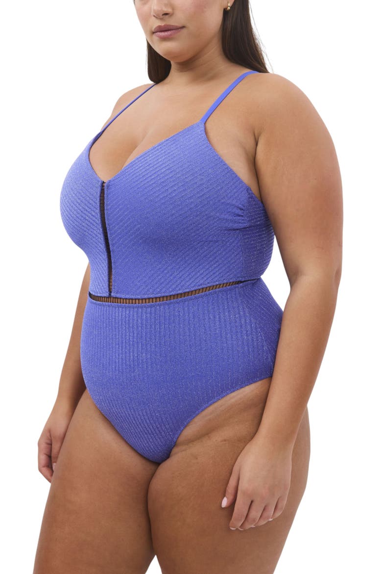 Kim Rib Lurex Plus Size Onepiece Swimsuit, Alternate, color, Blue Rib Lurex