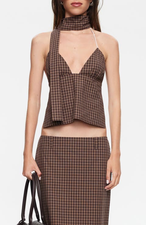 Play On Plaid Halter Top with Neck Scarf