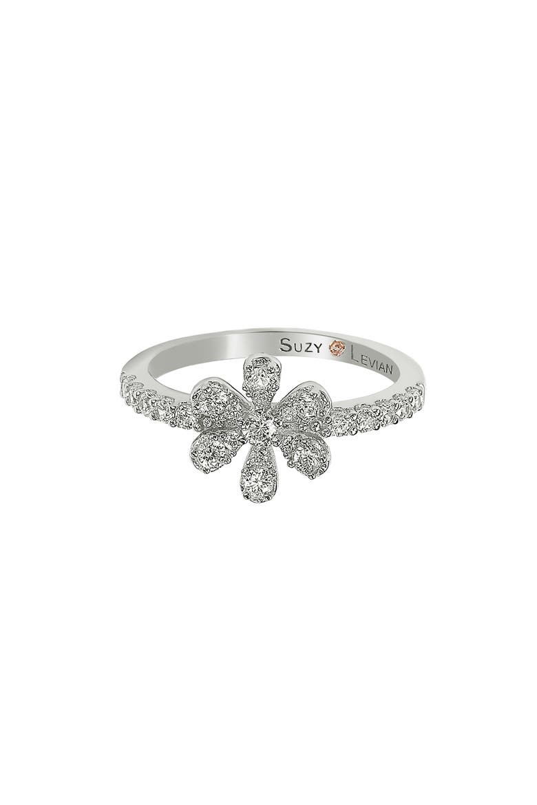 Pavé Cubic Zirconia Flower Ring, Alternate, color, WHITE