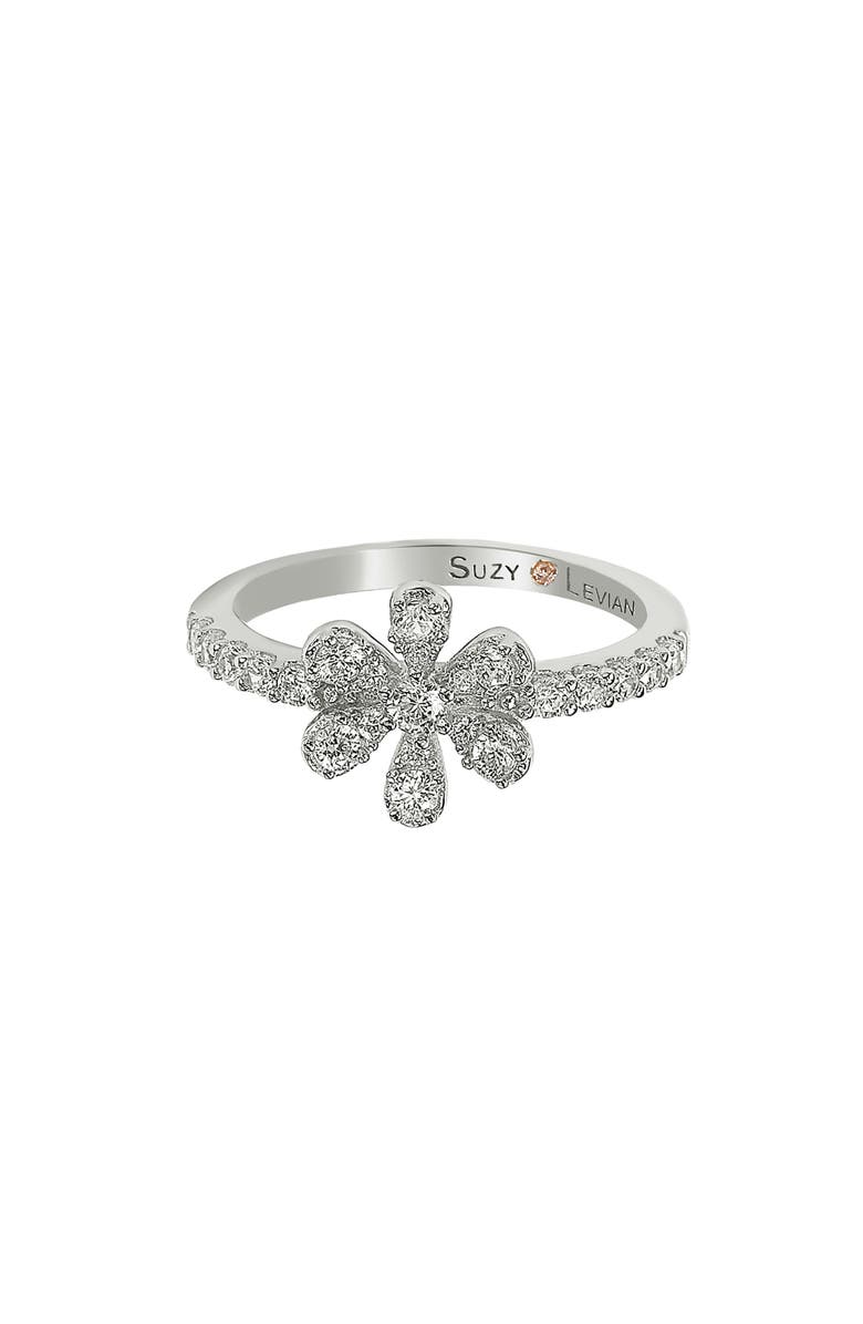 SUZY LEVIAN Pavé Cubic Zirconia Flower Ring, Alternate, color, White