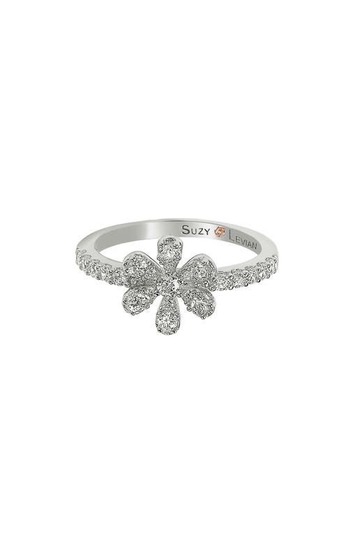 Suzy Levian Sterling Silver White Cubic Zirconia Flower Ring In Metallic